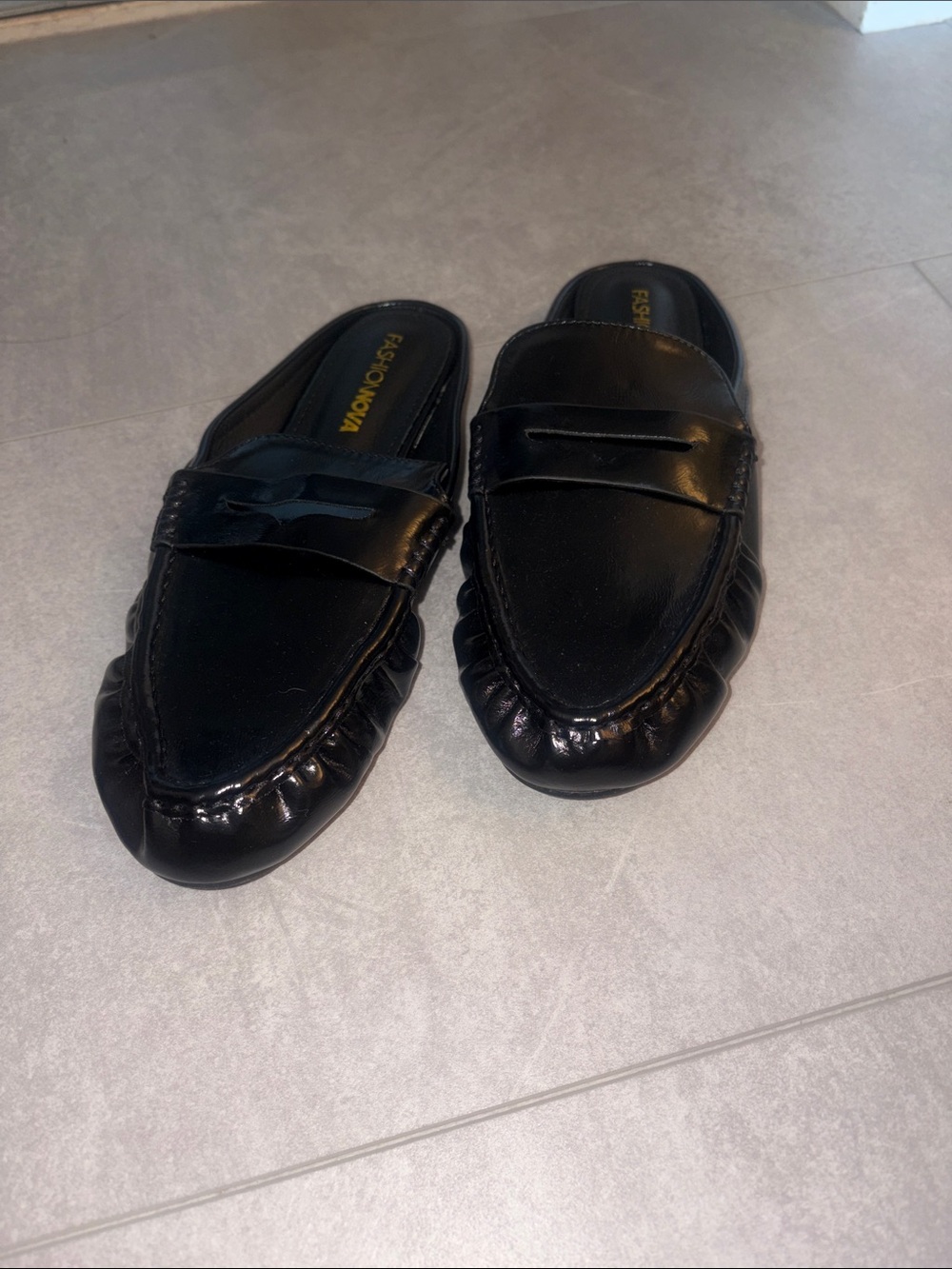 Fashion Nova Black Slip-On Penny Loafer Mules